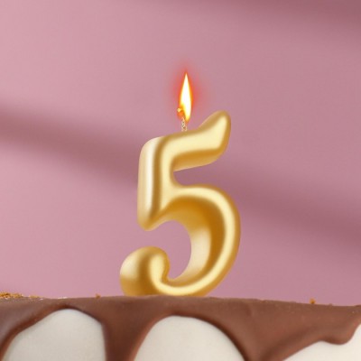 Свеча для торта цифра золотая "5", 7 см