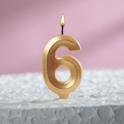 Свеча в торт цифра "6", золотая, 7.8 см