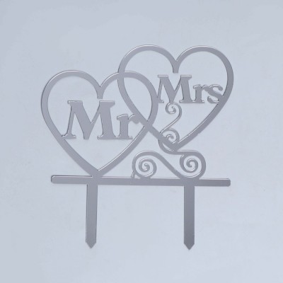 Топпер в торт Mr&Mrs, серебряный