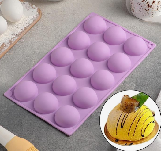 Форма силиконовая «Полусфера», 28×16,5 см, 15 ячеек (d=4,5 см)